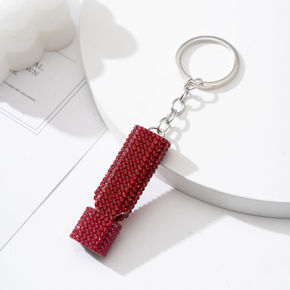 Wholesale Outdoor Flat Aluminum Alloy Double Tube Whistle Diamond Pendant Keychain
